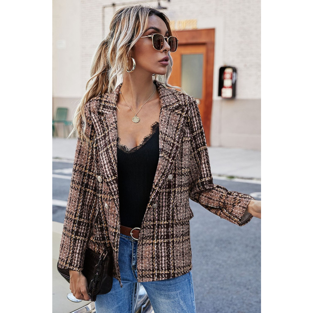 Full Size Plaid Buttoned Blazer size L